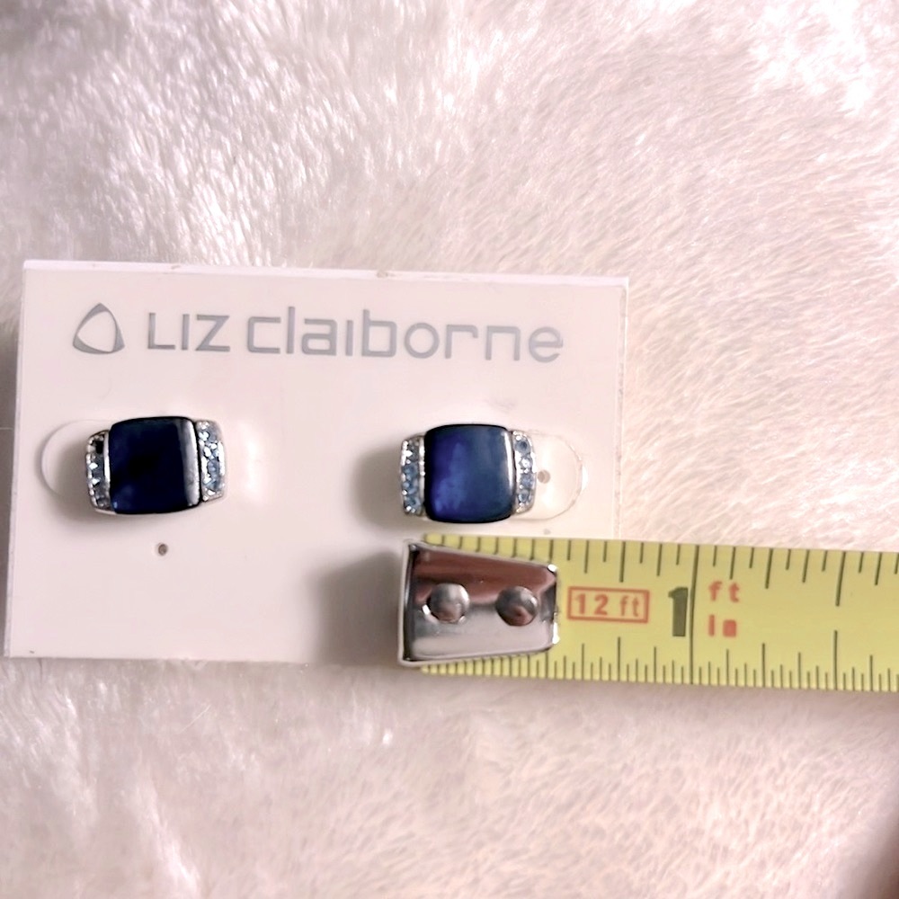 🔴 CLEARANCE LIZ CLAIBORNE 💙 SILVER BLUE STONE & RHINESTONES PIERCED EARRINGS - Picture 6 of 7